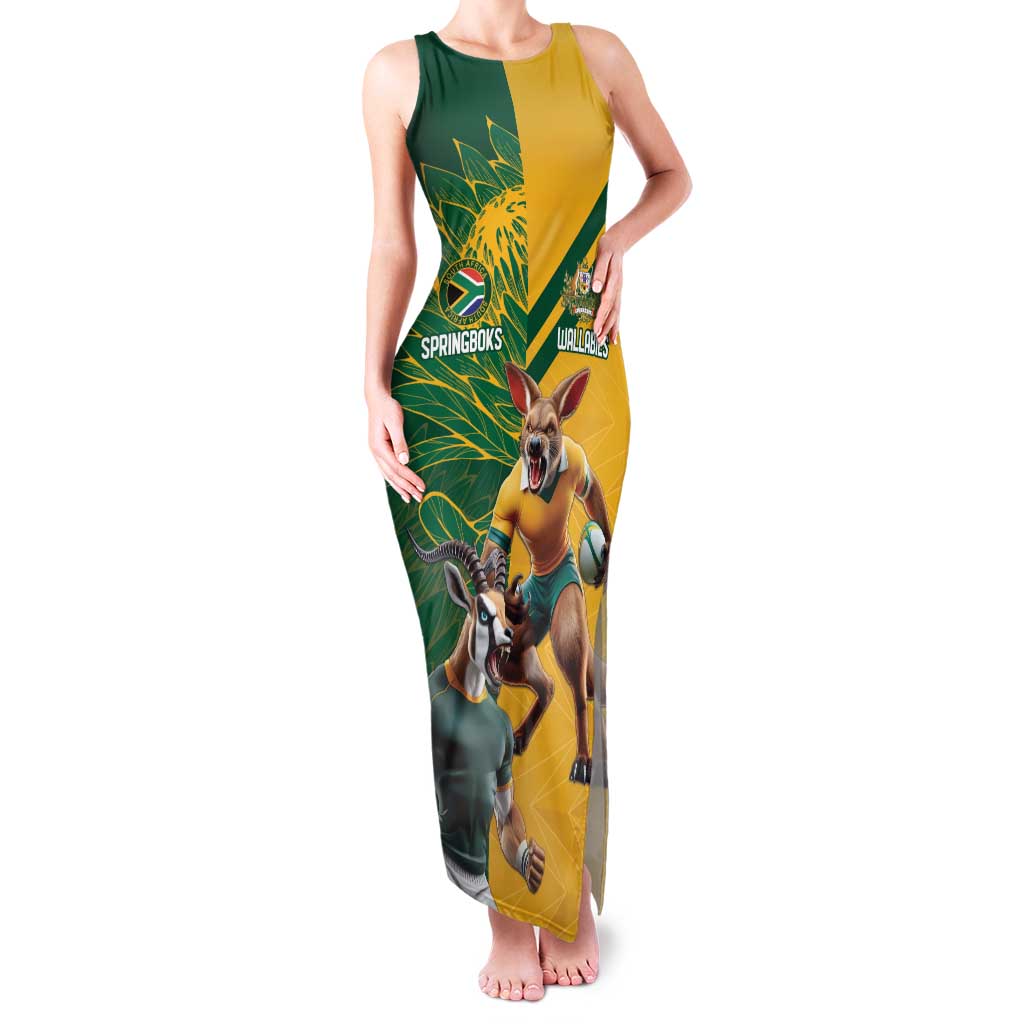 Personalized Rugby South Africa Australia Family Matching Tank Maxi Dress and Hawaiian Shirt Springboks Wallabies Mascot Go Champions - Wonder Print Shop
