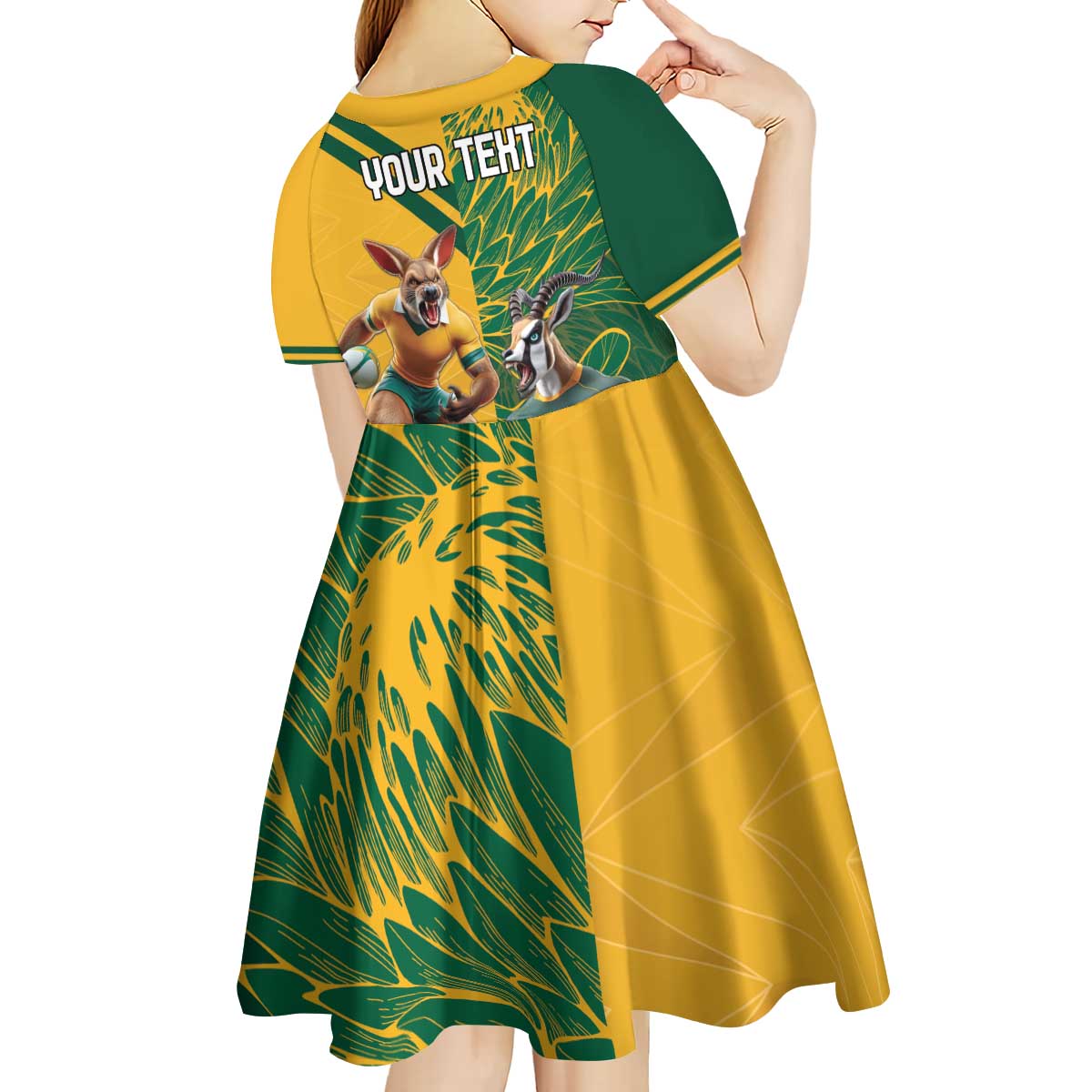 Personalized Rugby South Africa Australia Kid Short Sleeve Dress Springboks Wallabies Mascot Go Champions - Wonder Print Shop