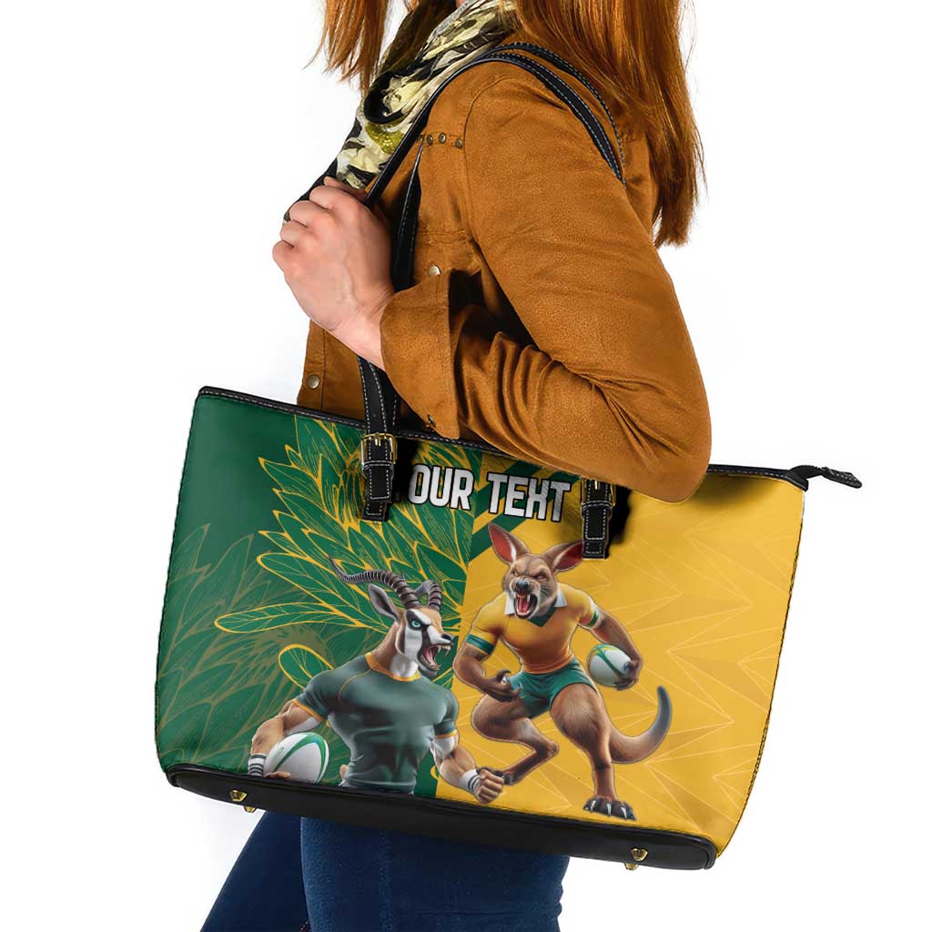 Personalized Rugby South Africa Australia Leather Tote Bag Springboks Wallabies Mascot Go Champions - Wonder Print Shop