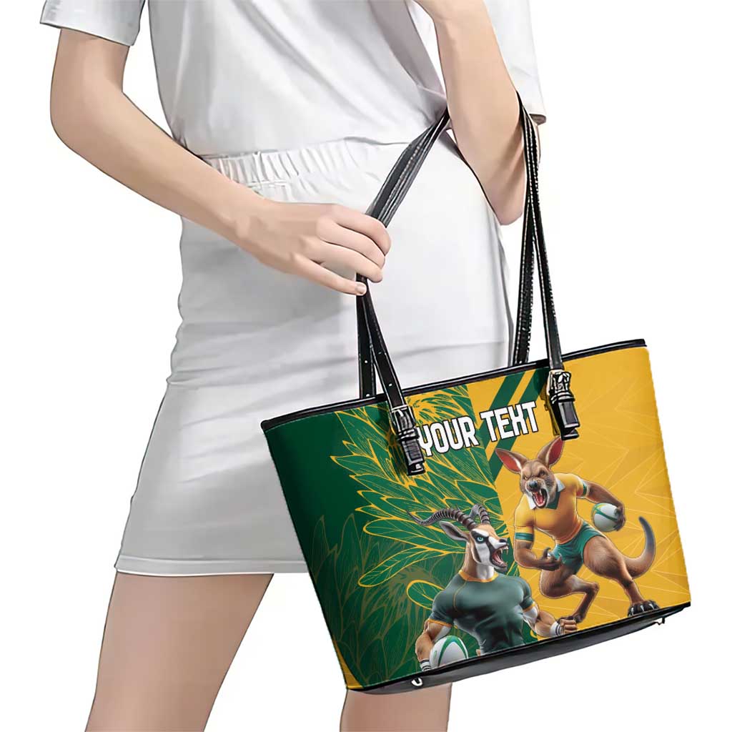 Personalized Rugby South Africa Australia Leather Tote Bag Springboks Wallabies Mascot Go Champions - Wonder Print Shop