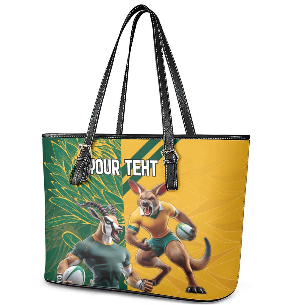 Personalized Rugby South Africa Australia Leather Tote Bag Springboks Wallabies Mascot Go Champions - Wonder Print Shop