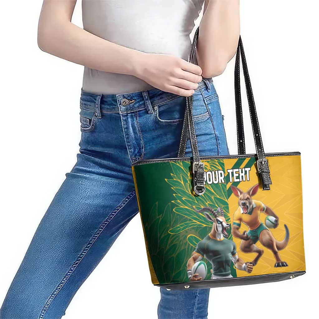 Personalized Rugby South Africa Australia Leather Tote Bag Springboks Wallabies Mascot Go Champions - Wonder Print Shop
