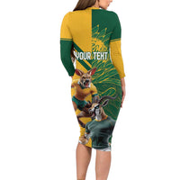 Personalized Rugby South Africa Australia Long Sleeve Bodycon Dress Springboks Wallabies Mascot Go Champions - Wonder Print Shop