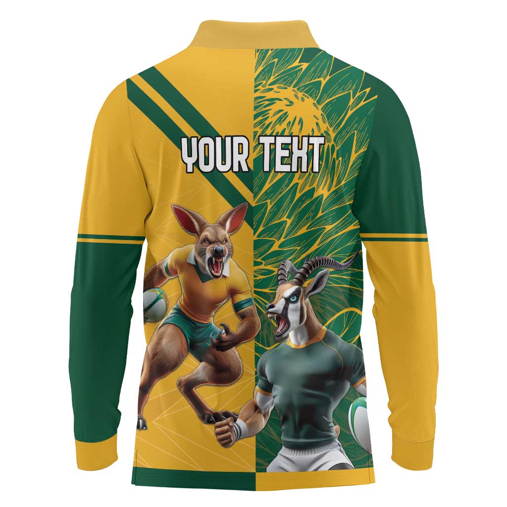 Personalized Rugby South Africa Australia Long Sleeve Polo Shirt Springboks Wallabies Mascot Go Champions - Wonder Print Shop