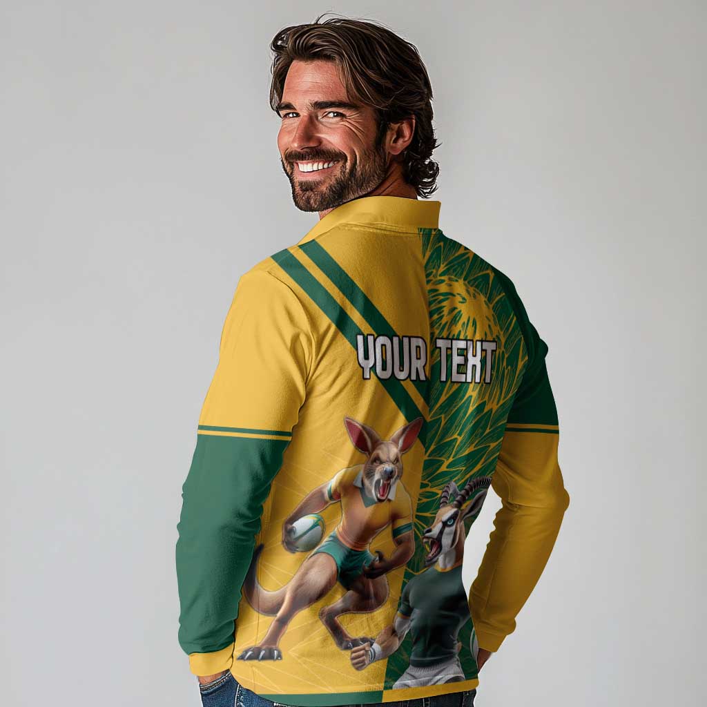 Personalized Rugby South Africa Australia Long Sleeve Polo Shirt Springboks Wallabies Mascot Go Champions - Wonder Print Shop