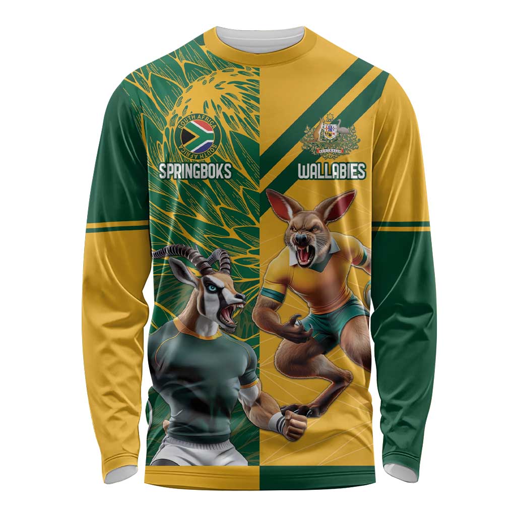 Personalized Rugby South Africa Australia Long Sleeve Shirt Springboks Wallabies Mascot Go Champions - Wonder Print Shop