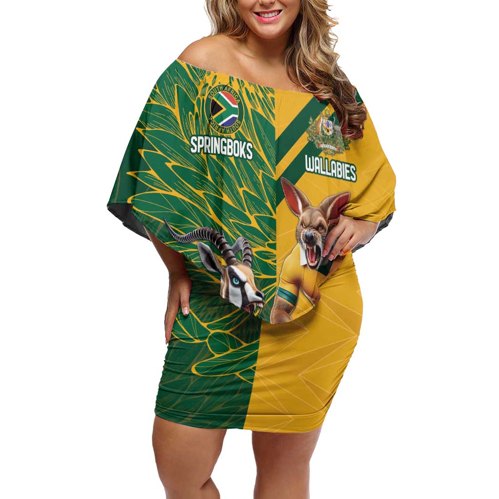 Personalized Rugby South Africa Australia Off Shoulder Short Dress Springboks Wallabies Mascot Go Champions - Wonder Print Shop