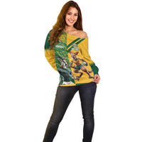 Personalized Rugby South Africa Australia Off Shoulder Sweater Springboks Wallabies Mascot Go Champions - Wonder Print Shop
