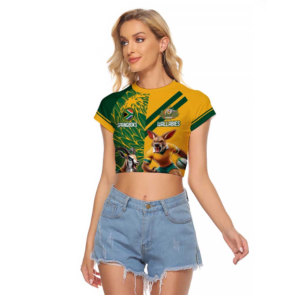 Personalized Rugby South Africa Australia Raglan Cropped T Shirt Springboks Wallabies Mascot Go Champions - Wonder Print Shop