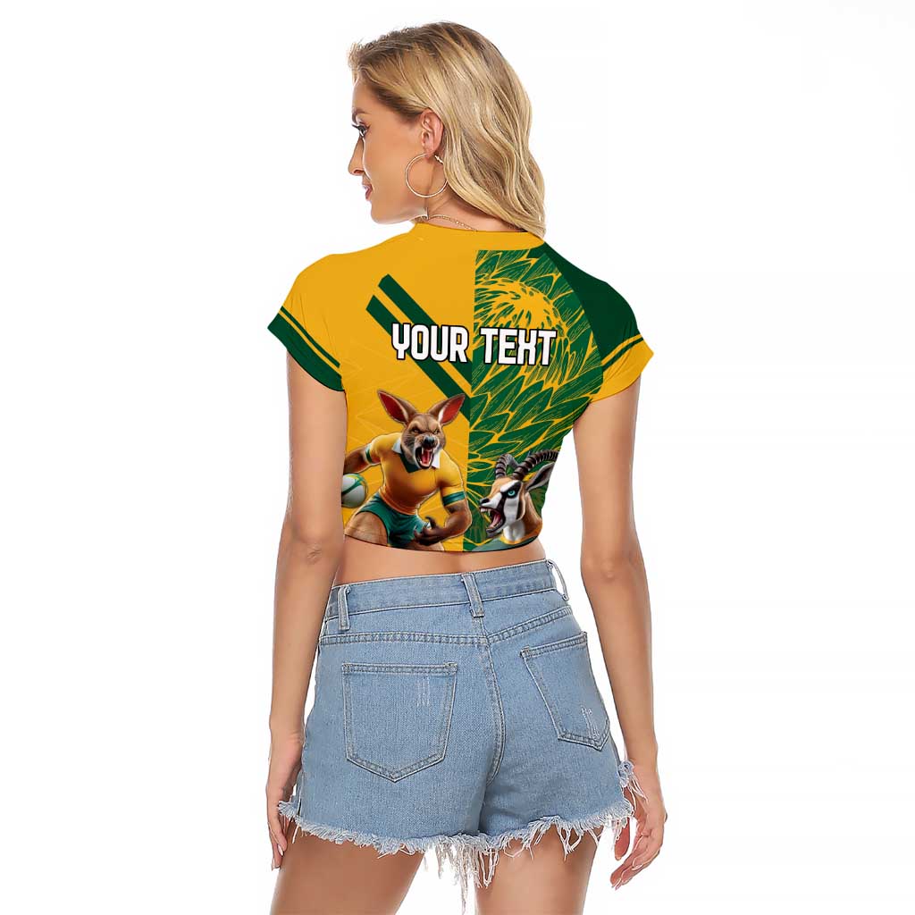 Personalized Rugby South Africa Australia Raglan Cropped T Shirt Springboks Wallabies Mascot Go Champions - Wonder Print Shop