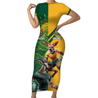Personalized Rugby South Africa Australia Short Sleeve Bodycon Dress Springboks Wallabies Mascot Go Champions - Wonder Print Shop