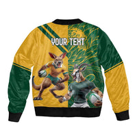 Personalized Rugby South Africa Australia Sleeve Zip Bomber Jacket Springboks Wallabies Mascot Go Champions - Wonder Print Shop
