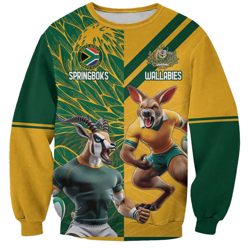 Personalized Rugby South Africa Australia Sweatshirt Springboks Wallabies Mascot Go Champions - Wonder Print Shop