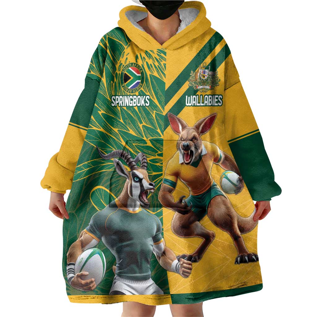 Personalized Rugby South Africa Australia Wearable Blanket Hoodie Springboks Wallabies Mascot Go Champions - Wonder Print Shop