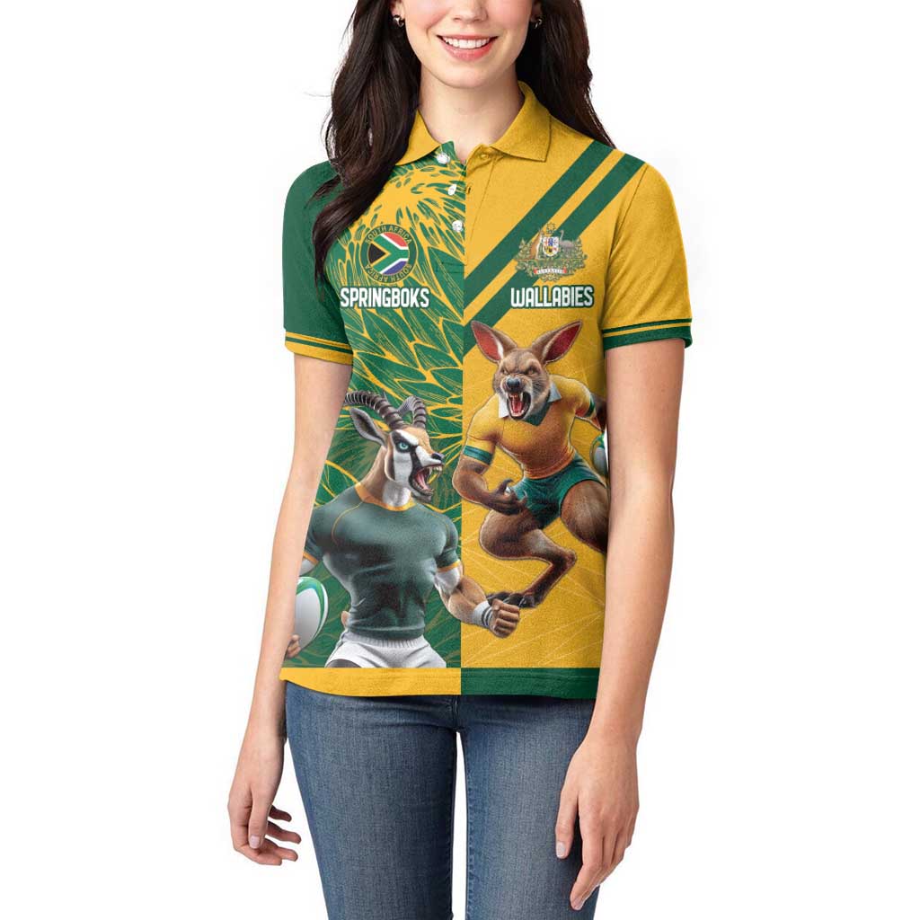 Personalized Rugby South Africa Australia Women Polo Shirt Springboks Wallabies Mascot Go Champions - Wonder Print Shop
