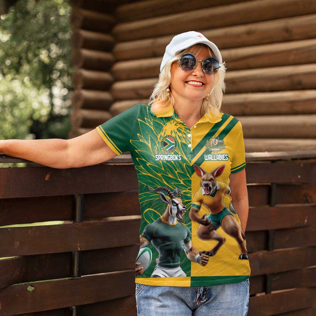 Personalized Rugby South Africa Australia Women Polo Shirt Springboks Wallabies Mascot Go Champions - Wonder Print Shop