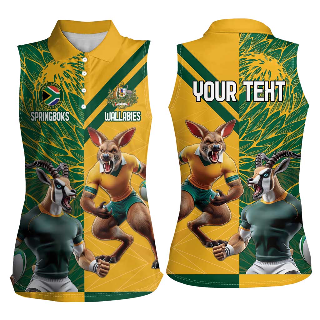 Personalized Rugby South Africa Australia Women Sleeveless Polo Shirt Springboks Wallabies Mascot Go Champions - Wonder Print Shop