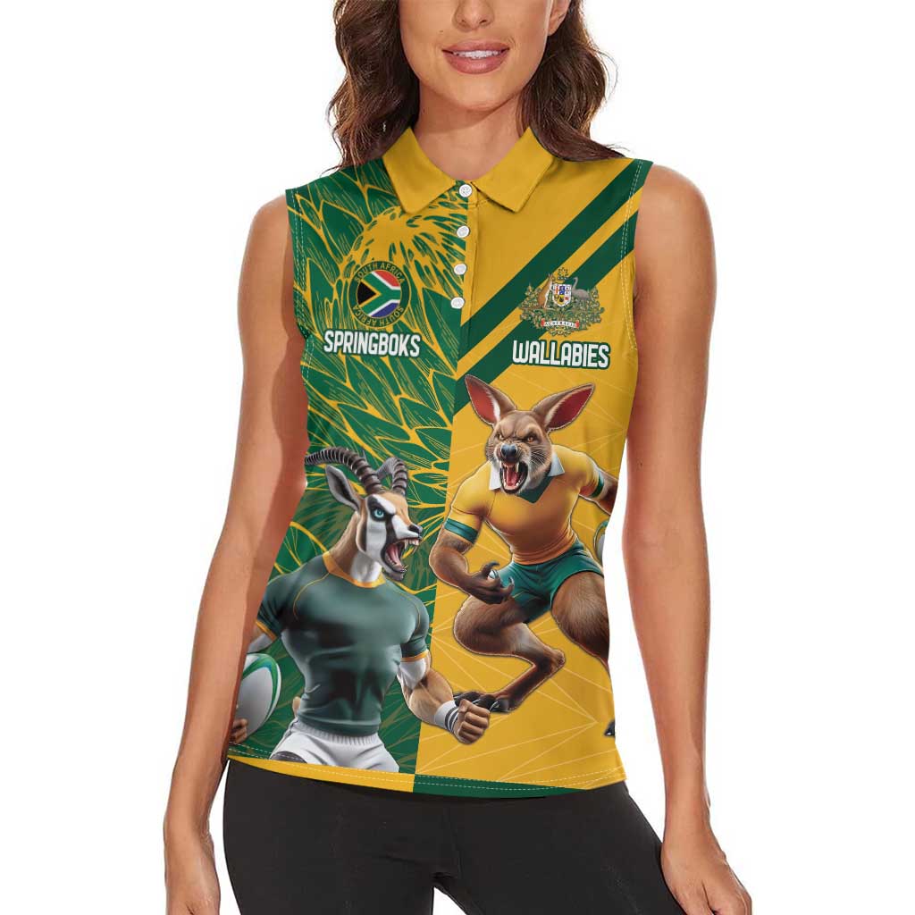 Personalized Rugby South Africa Australia Women Sleeveless Polo Shirt Springboks Wallabies Mascot Go Champions - Wonder Print Shop
