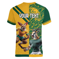Personalized Rugby South Africa Australia Women V-Neck T-Shirt Springboks Wallabies Mascot Go Champions - Wonder Print Shop