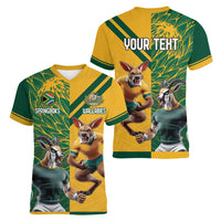 Personalized Rugby South Africa Australia Women V-Neck T-Shirt Springboks Wallabies Mascot Go Champions - Wonder Print Shop