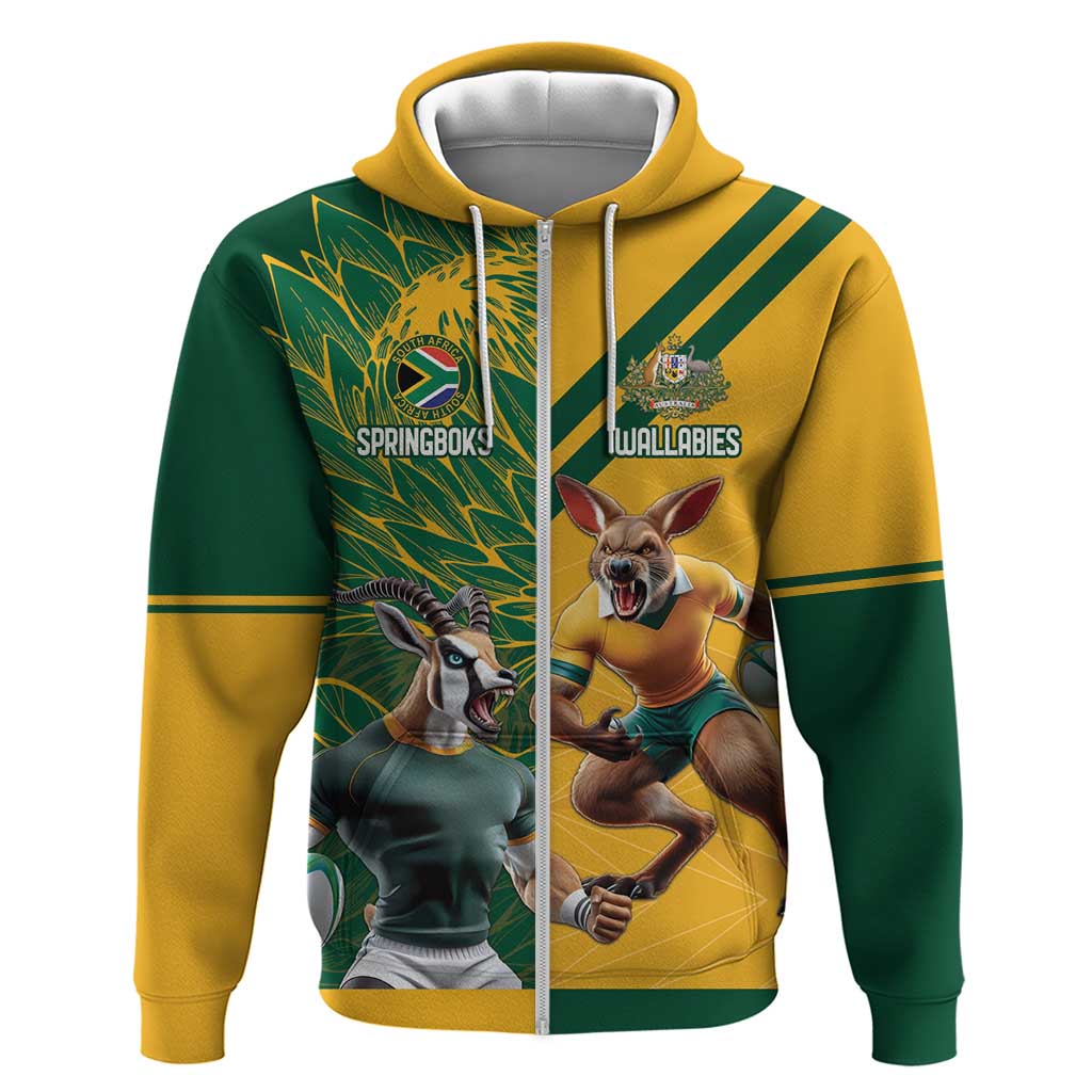 Personalized Rugby South Africa Australia Zip Hoodie Springboks Wallabies Mascot Go Champions - Wonder Print Shop