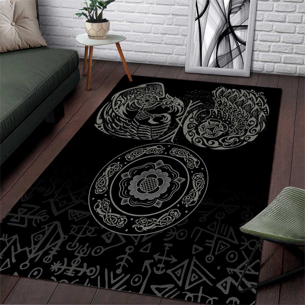 Viking Pride of Yorkshire Area Rug Black Odin’s Ravens Nordic - Wonder Print Shop