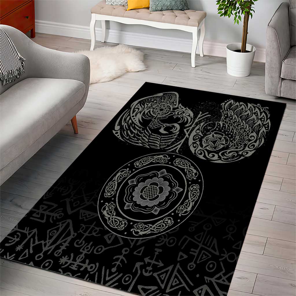 Viking Pride of Yorkshire Area Rug Black Odin’s Ravens Nordic - Wonder Print Shop