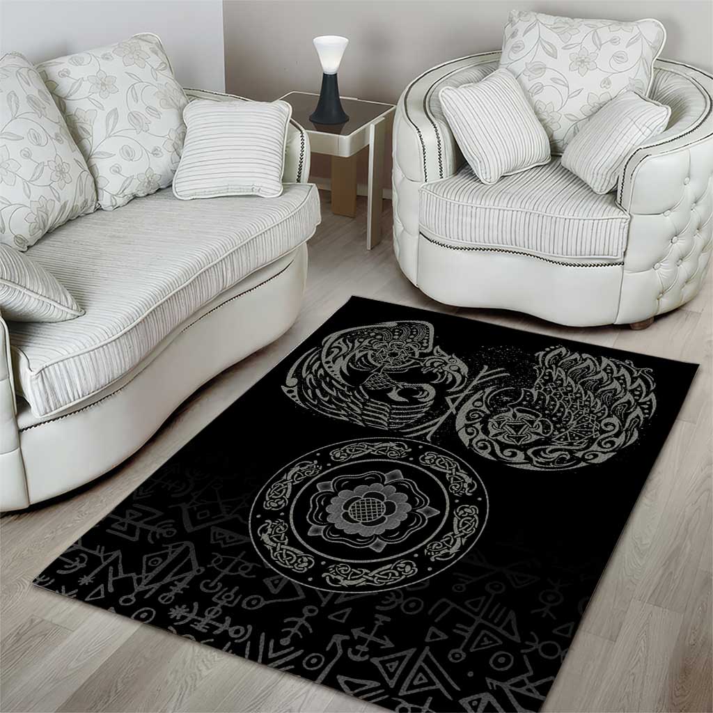 Viking Pride of Yorkshire Area Rug Black Odin’s Ravens Nordic - Wonder Print Shop