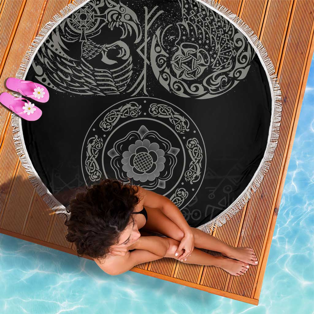 Viking Pride of Yorkshire Beach Blanket Black Odin’s Ravens Nordic - Wonder Print Shop