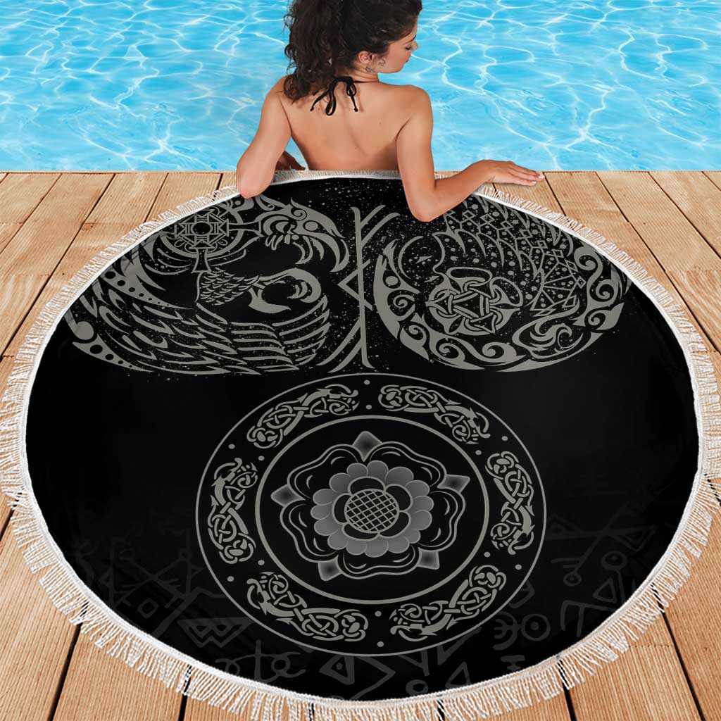 Viking Pride of Yorkshire Beach Blanket Black Odin’s Ravens Nordic - Wonder Print Shop