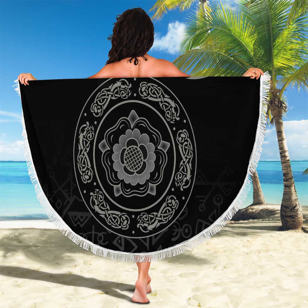 Viking Pride of Yorkshire Beach Blanket Black Odin’s Ravens Nordic - Wonder Print Shop