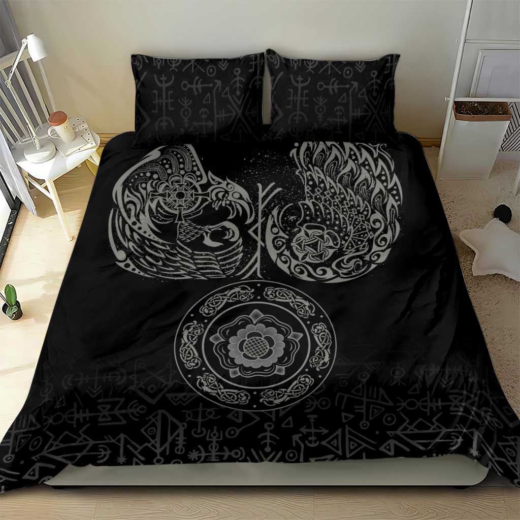 Viking Pride of Yorkshire Bedding Set Black Odin’s Ravens Nordic - Wonder Print Shop