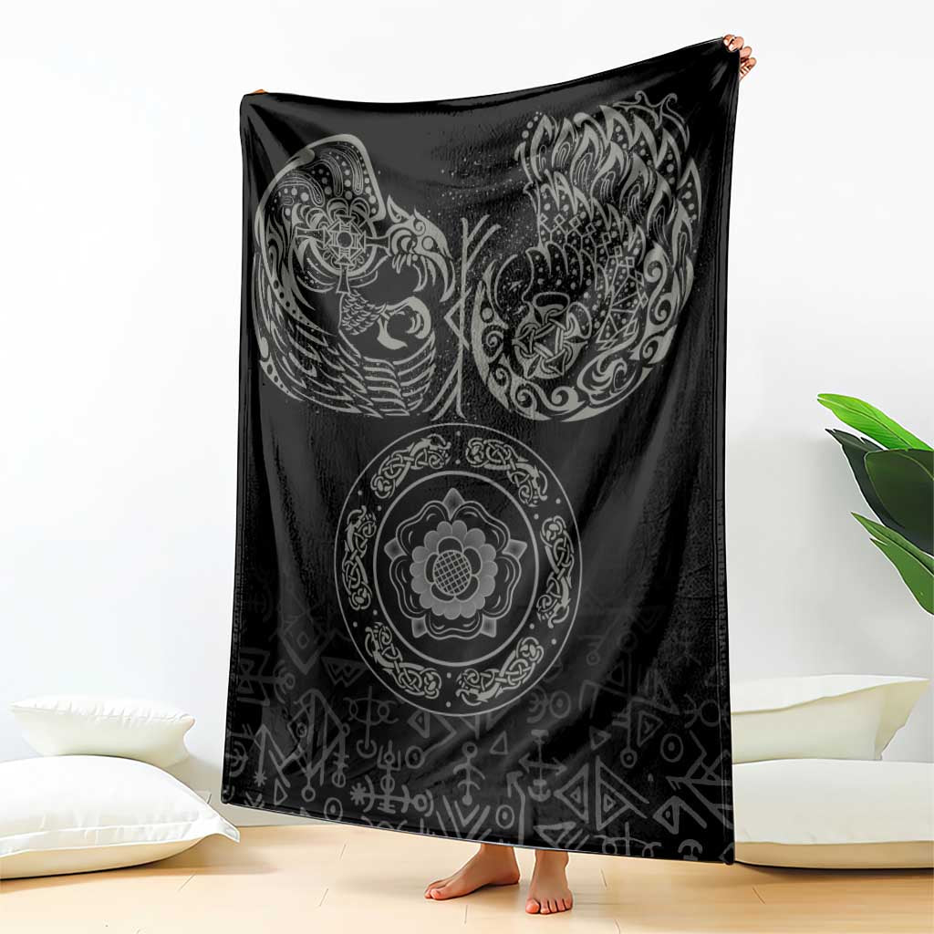 Viking Pride of Yorkshire Blanket Black Odin’s Ravens Nordic - Wonder Print Shop