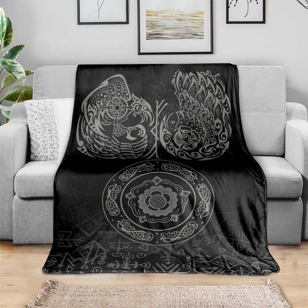 Viking Pride of Yorkshire Blanket Black Odin’s Ravens Nordic - Wonder Print Shop