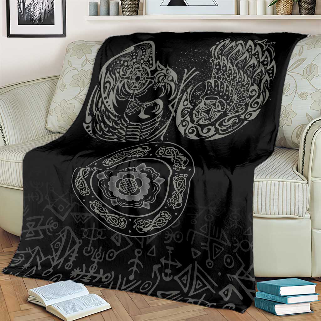 Viking Pride of Yorkshire Blanket Black Odin’s Ravens Nordic - Wonder Print Shop