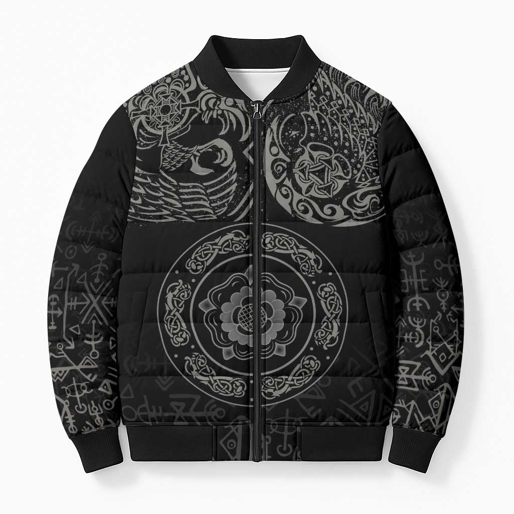 Viking Pride of Yorkshire Bomber Puffer Jacket Black Odin’s Ravens Nordic - Wonder Print Shop