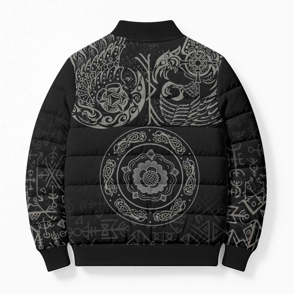 Viking Pride of Yorkshire Bomber Puffer Jacket Black Odin’s Ravens Nordic - Wonder Print Shop