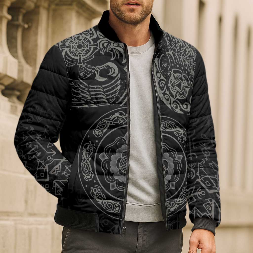 Viking Pride of Yorkshire Bomber Puffer Jacket Black Odin’s Ravens Nordic - Wonder Print Shop