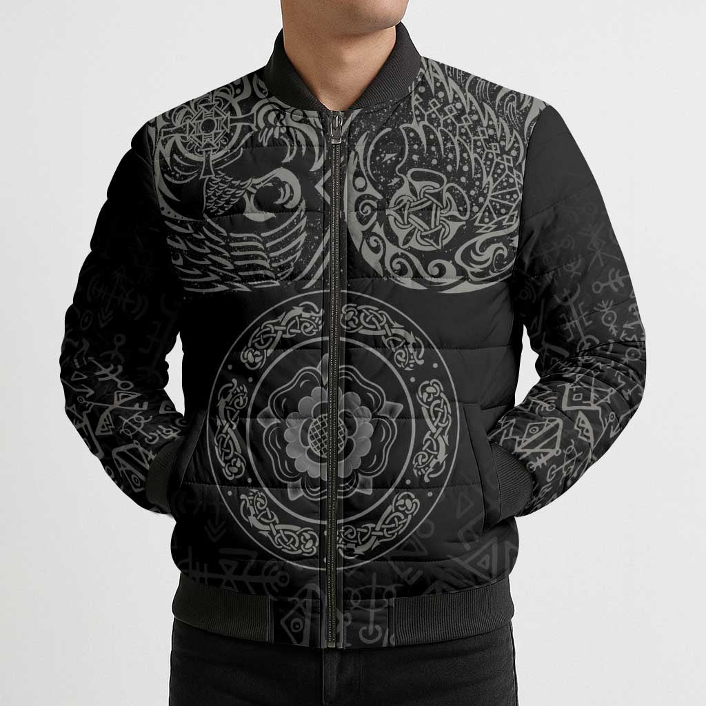 Viking Pride of Yorkshire Bomber Puffer Jacket Black Odin’s Ravens Nordic - Wonder Print Shop