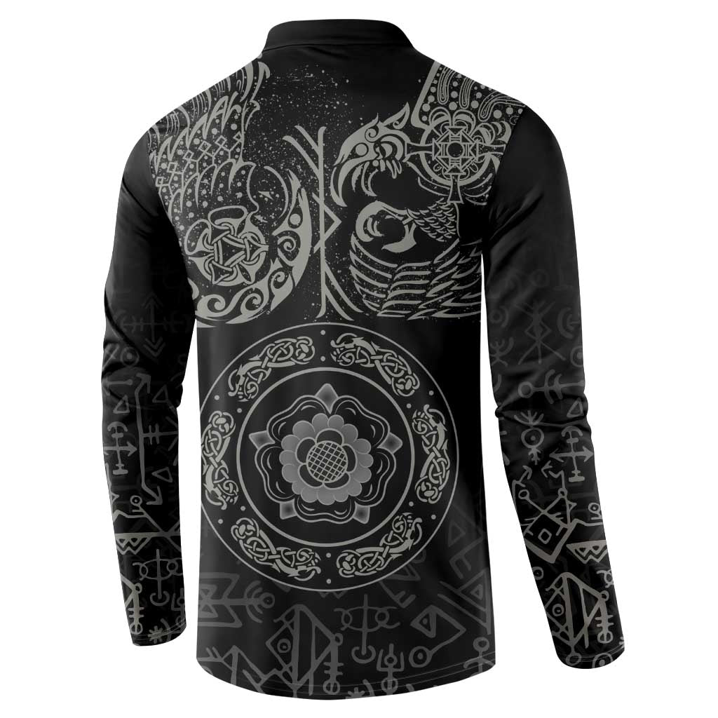 Viking Pride of Yorkshire Button Sweatshirt Black Odin’s Ravens Nordic - Wonder Print Shop