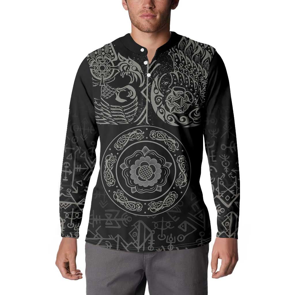 Viking Pride of Yorkshire Button Sweatshirt Black Odin’s Ravens Nordic - Wonder Print Shop