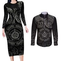 Viking Pride of Yorkshire Couples Matching Long Sleeve Bodycon Dress and Long Sleeve Button Shirt Black Odin’s Ravens Nordic - Wonder Print Shop