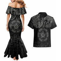 Viking Pride of Yorkshire Couples Matching Mermaid Dress and Hawaiian Shirt Black Odin’s Ravens Nordic - Wonder Print Shop