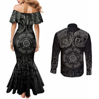 Viking Pride of Yorkshire Couples Matching Mermaid Dress and Long Sleeve Button Shirt Black Odin’s Ravens Nordic - Wonder Print Shop