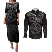 Viking Pride of Yorkshire Couples Matching Puletasi and Long Sleeve Button Shirt Black Odin’s Ravens Nordic - Wonder Print Shop