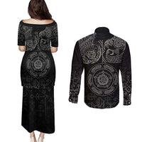 Viking Pride of Yorkshire Couples Matching Puletasi and Long Sleeve Button Shirt Black Odin’s Ravens Nordic - Wonder Print Shop