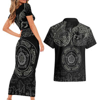 Viking Pride of Yorkshire Couples Matching Short Sleeve Bodycon Dress and Hawaiian Shirt Black Odin’s Ravens Nordic - Wonder Print Shop