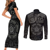 Viking Pride of Yorkshire Couples Matching Short Sleeve Bodycon Dress and Long Sleeve Button Shirt Black Odin’s Ravens Nordic - Wonder Print Shop