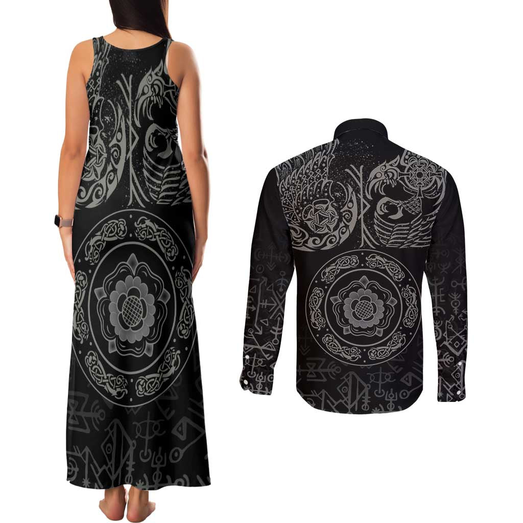Viking Pride of Yorkshire Couples Matching Tank Maxi Dress and Long Sleeve Button Shirt Black Odin’s Ravens Nordic - Wonder Print Shop