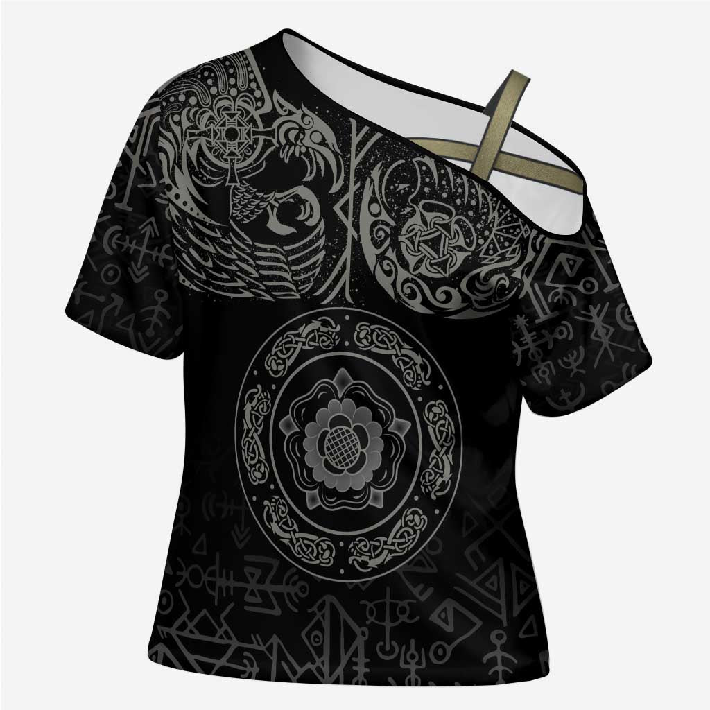 Viking Pride of Yorkshire Cross Shoulder Shirt Black Odin’s Ravens Nordic - Wonder Print Shop